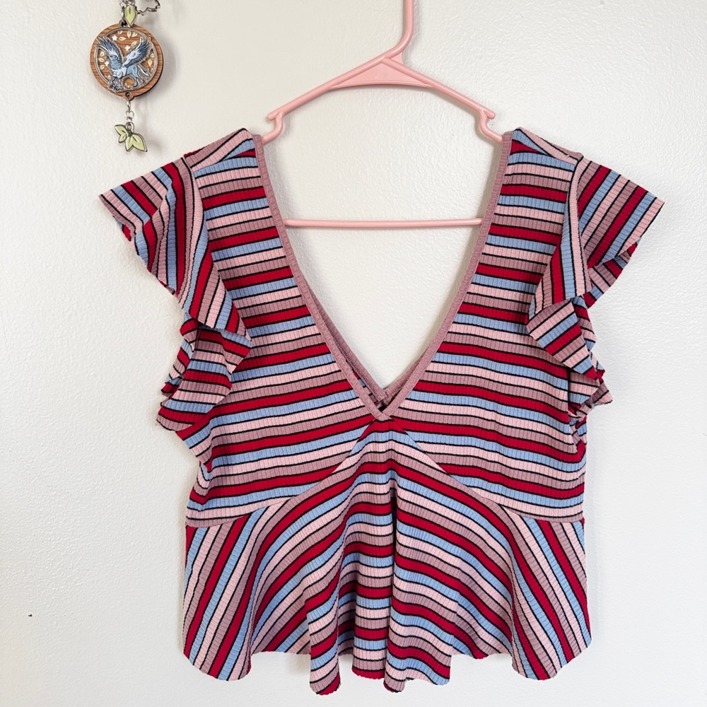 Wild Fable Striped Ruffle Sleeve Top